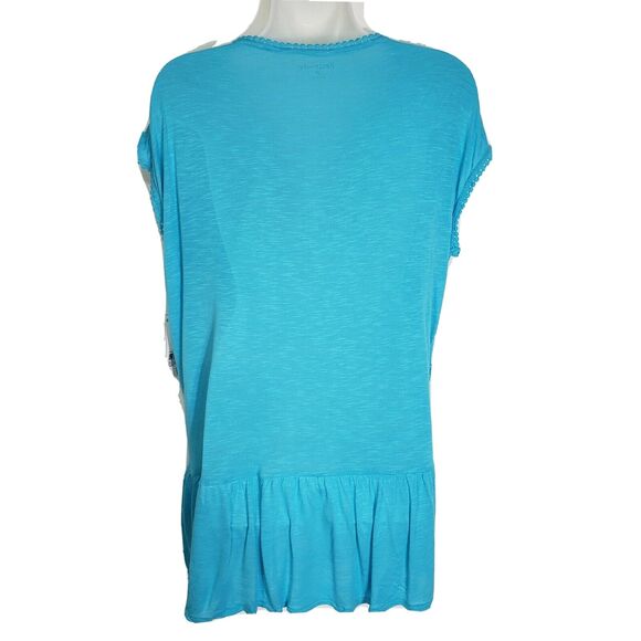 Relativity Womens Top Medium Teal V Neck Cap Sleeves High Low Peplum Crochet - Picture 2 of 10